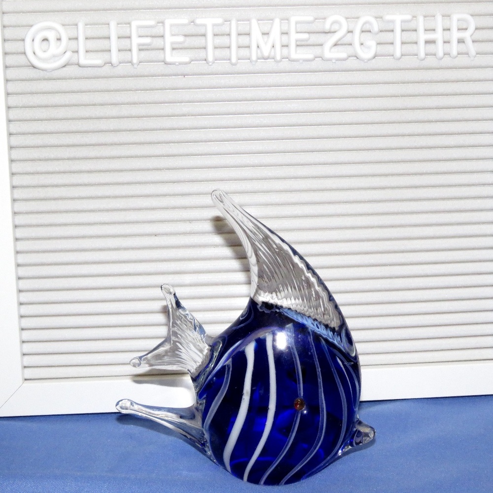 Blue Striped Art Glass Fish Paperweight